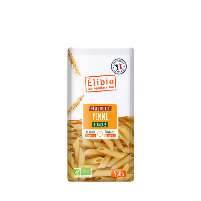 Penne blanches bio 500 g Fabrication France