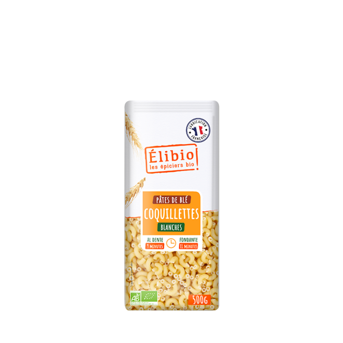 Coquillettes blanches bio 500 g Fabrication France