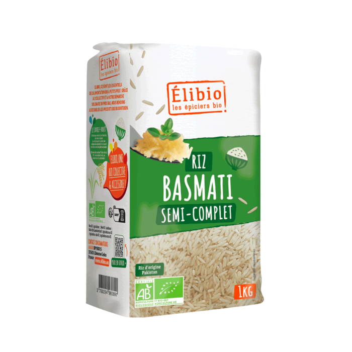 Riz basmati semi complet bio 1 kg Origine Pakistan