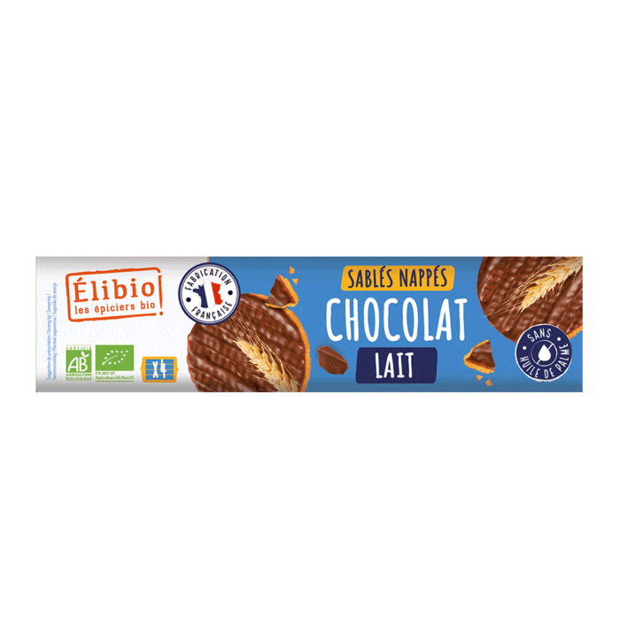 Biscuits sablés nappés au chocolat au lait bio 160 g Fabrication France