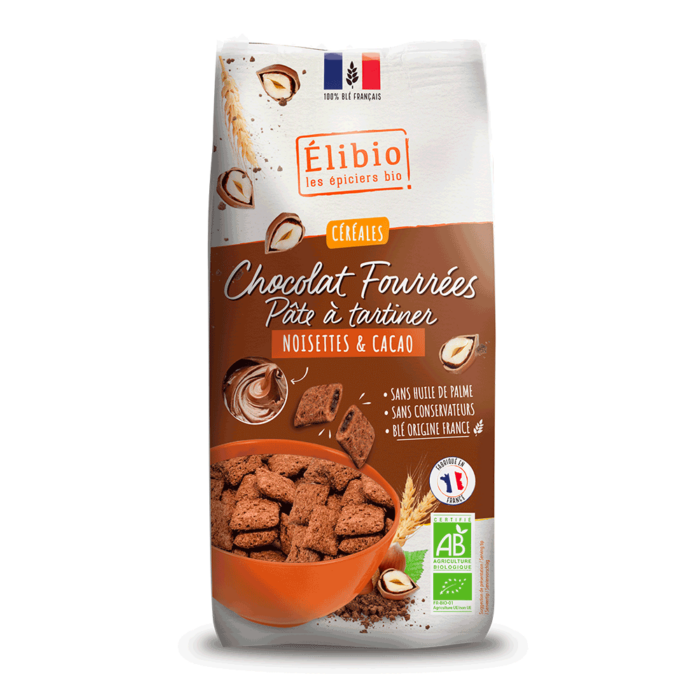 Céréales au chocolat fourrées à la pâte à tartiner bio 375 g Fabrication France