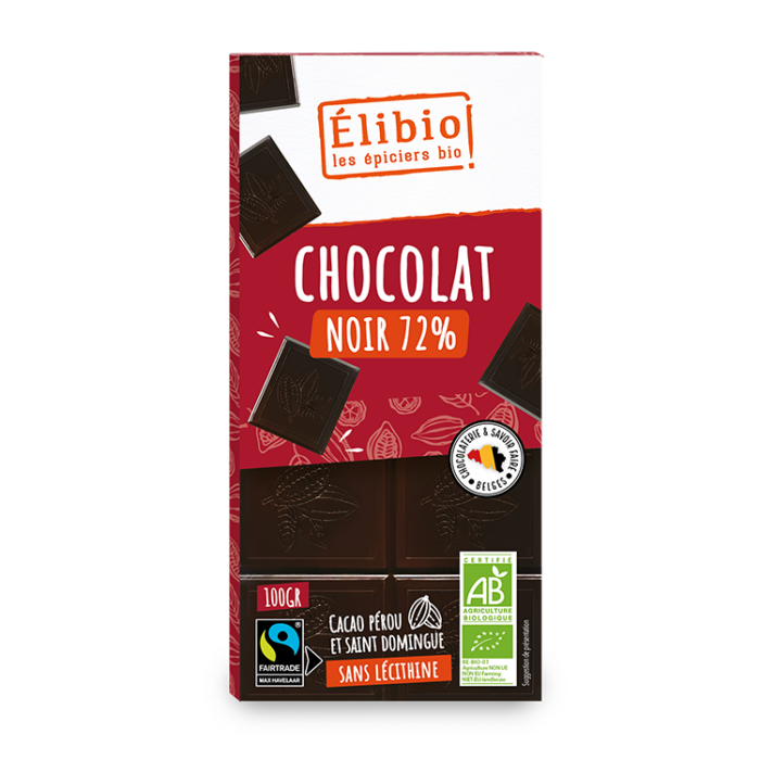 Tablette au chocolat noir 72% bio 100 g Fabrication Belgique