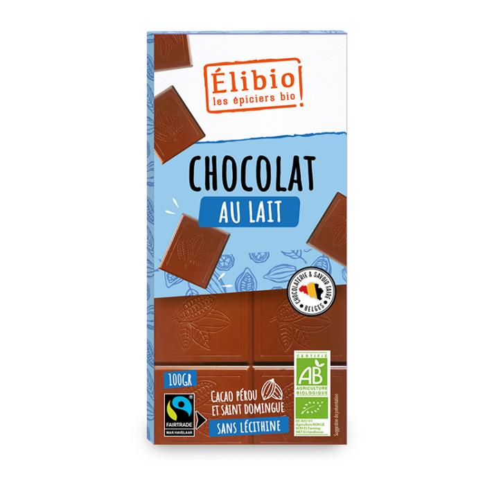 Tablette au chocolat au lait 43% bio 100g Fabrication Belgique
