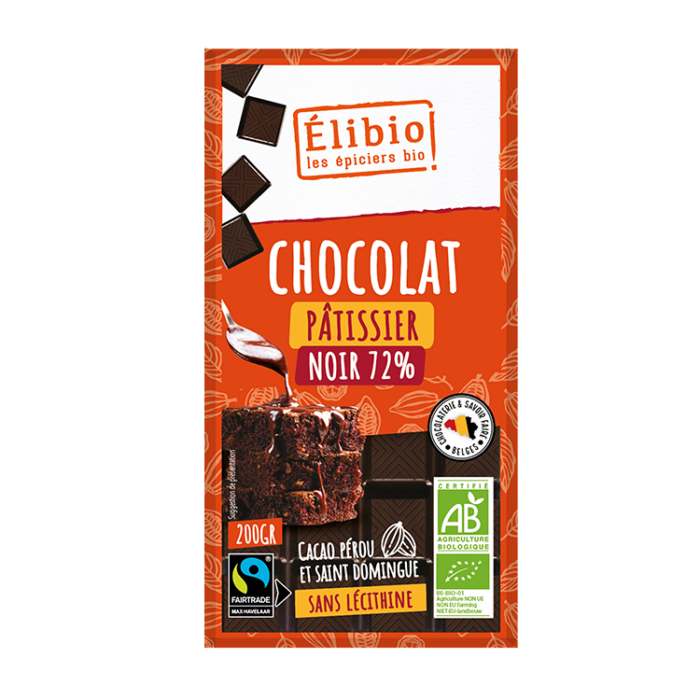 Tablette dessert au chocolat noir 72% bio 200 g Fabrication Belgique