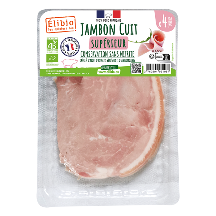 Jambon supérieur sans nitrite bio 160 g Origine France