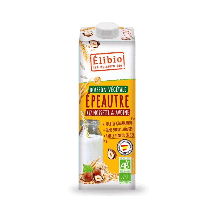 Boisson végétale épeautre riz noisette avoine bio 1 L Fabrication Espagne