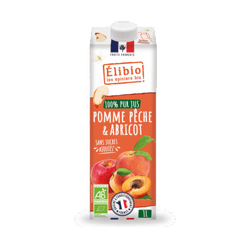 Jus de pommes, pêches et abricots français bio